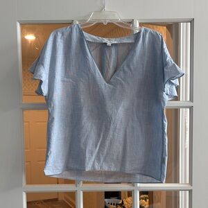 Madewell Linen Light Blue V-Neck Blouse
